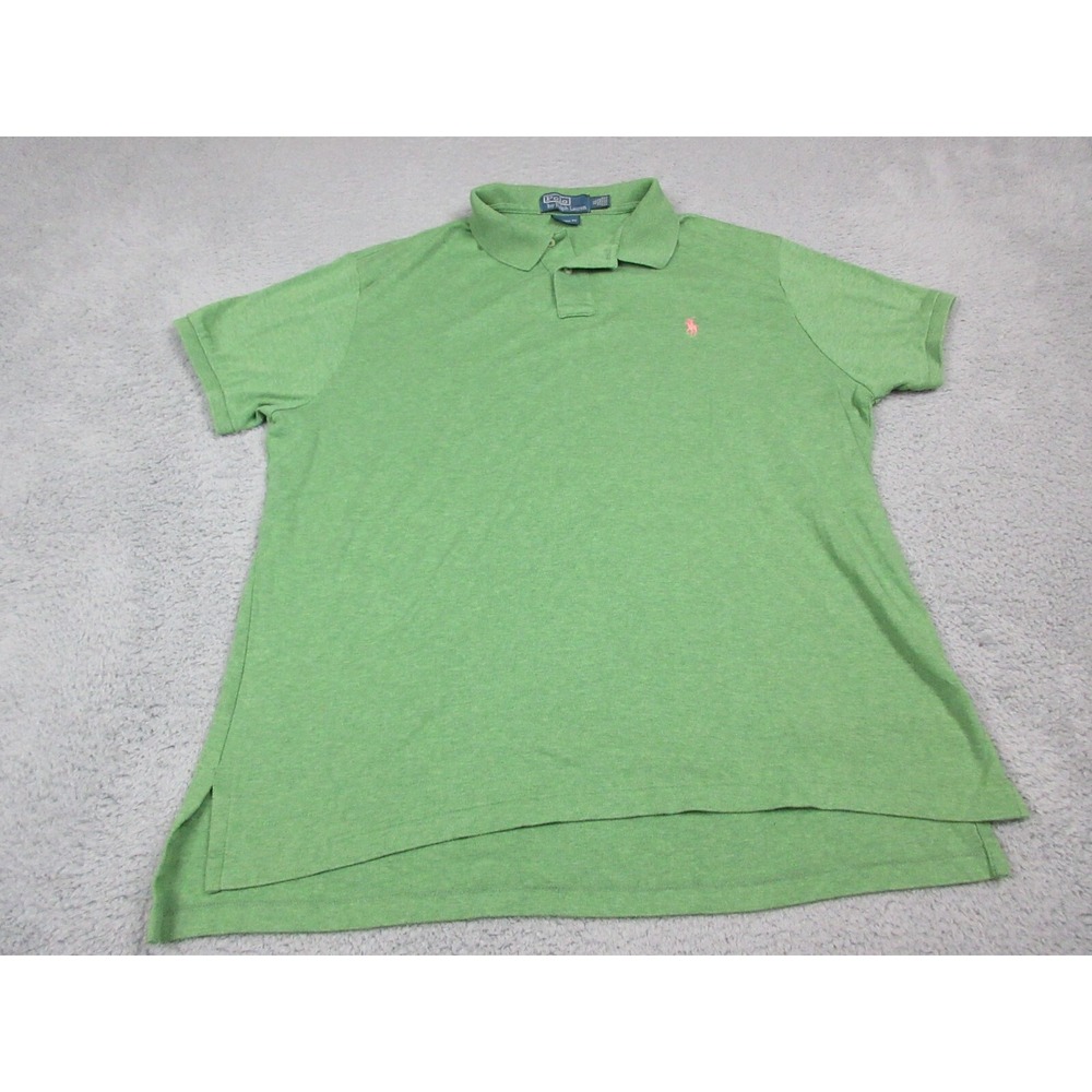 VTG Polo Ralph Lauren Polo Shirt Mens XL Green 100% Cotton Custom Fit Knit Logo